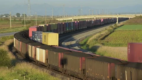 BNSF Coal Train to Roberts Bank Medium Shot Stock Footage 163567433