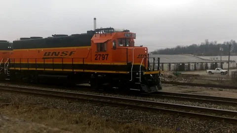 BNSF Locomotive Backing Down The Track Stock Footage 125055892