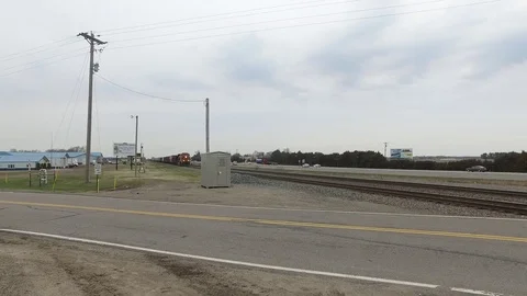 BNSF Train passing with sound Stock Footage 74435178