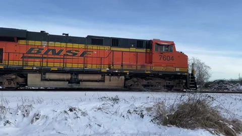 BNSF Train on a Snowy Day Stock Footage 167778961