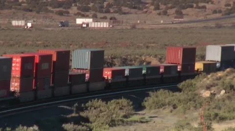 BNSF Train West of Gallup New Mexico Stock Footage 7738817