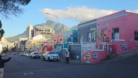 Bo-Kaap Corner with Mountain View, Cape Town, South Africa 8K Stock Footage 347937266