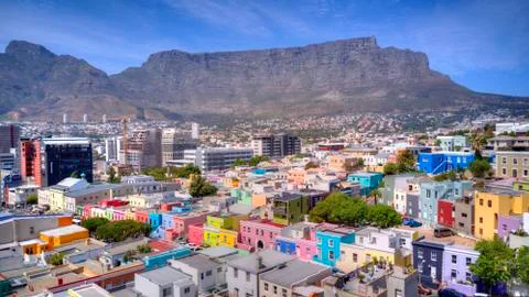 Bo Kaap with Table Mountain in the background. Stock Photos