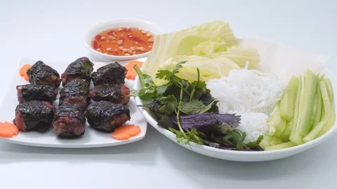 Bo La Lot - Beef wrapped in wild betel leaf Stockbeeldmateriaal 97753232