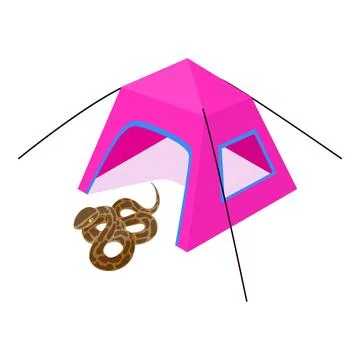 Boa constrictor icon isometric vector. Common boa near purple open camping tent Stock Illustration
