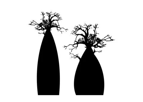 Boab or Baobab Tree set vector trees silhouette logo concept icon, isolated Stock Illustration