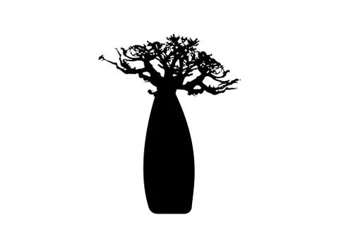 Boab or Baobab Tree Vector isolated, Andasonia tree silhouette icon Stock Illustration