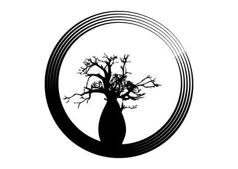 Boab or Baobab Tree Vector isolated, tree silhouette circle logo concept icon Ilustração Stock