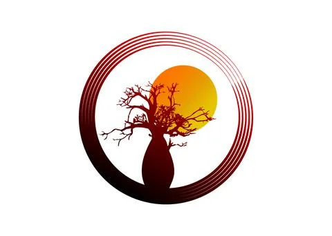 Boab or Baobab Tree Vector isolated, tree silhouette circle logo concept icon Stock Illustration