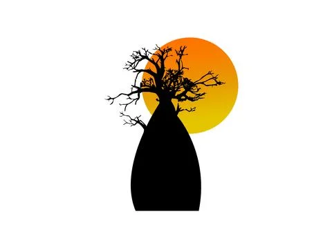 Boab or Baobab Tree Vector isolated, tree silhouette logo concept icon Stock Illustration