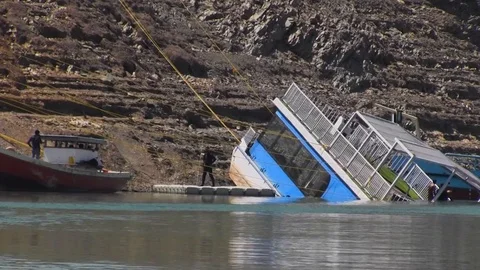 Boad collapsed due to landslide Stock Footage 121388560