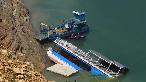 Boad collapsed due to landslide Stock Footage 121388563