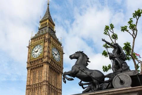 Boadicea Statue and Big Ben, London, England Stock Photos
