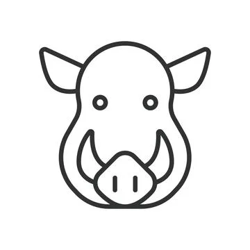 Boar face, icon in line design. boar, animal, wild, pig, tusks, mammal, forest Stockillustratie