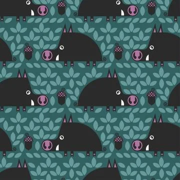 Boar pattern seamless. Cute hog and offspring background. Wild pig texture... Stock Illustration