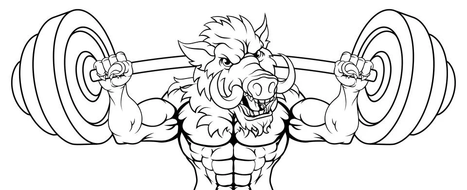Boar Razorback Hog Weight Lifting Gym Mascot Ilustración de archivo