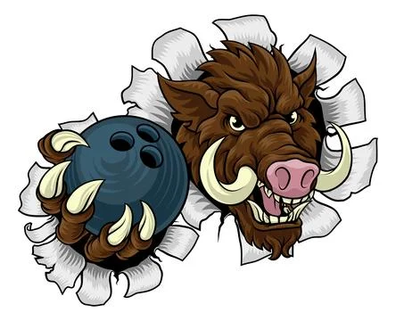 Boar Wild Hog Razorback Warthog Pig Bowling Mascot Stock Illustration