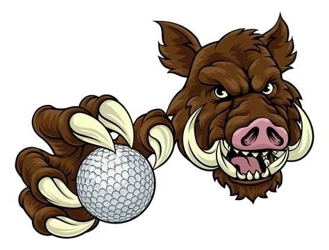 Boar Wild Hog Razorback Warthog Pig Golf Mascot Stock Illustration