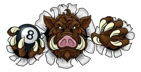 Boar Wild Hog Razorback Warthog Pig Pool Mascot Stock Illustration