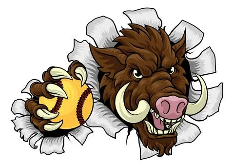Boar Wild Hog Razorback Warthog Softball Mascot Stock Illustration