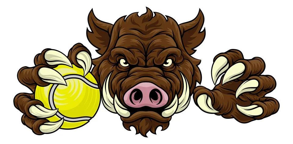 Boar Wild Hog Razorback Warthog Pig Tennis Mascot Stock Illustration