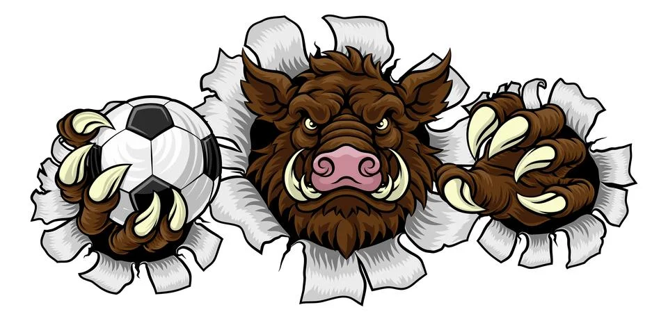 Boar Wild Hog Razorback Warthog Pig Soccer Mascot Stock Illustration