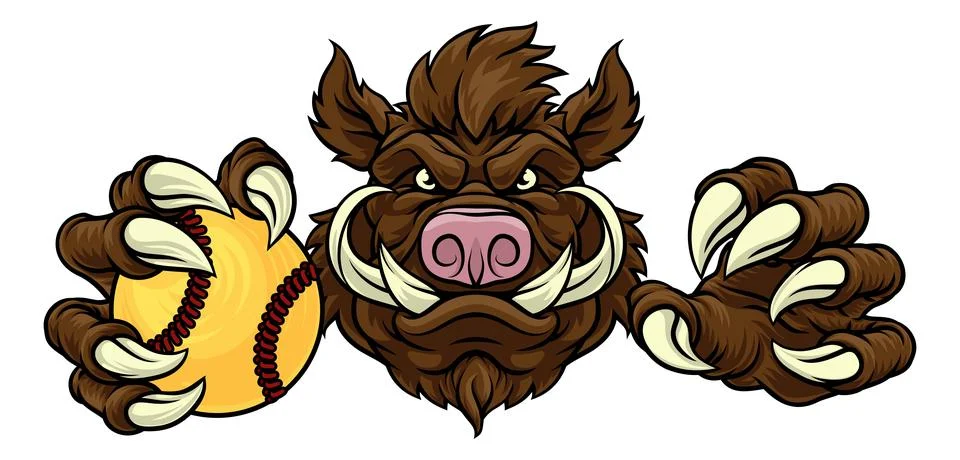 Boar Wild Hog Razorback Warthog Softball Mascot Stock Illustration