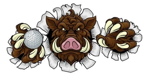 Boar Wild Hog Razorback Warthog Pig Golf Mascot Stock Illustration