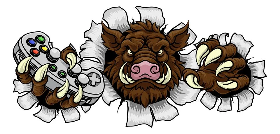 Boar Wild Hog Razorback Warthog Pig Gaming Mascot Stock Illustration