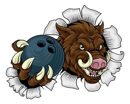 Boar Wild Hog Razorback Warthog Pig Bowling Mascot Stock Illustration