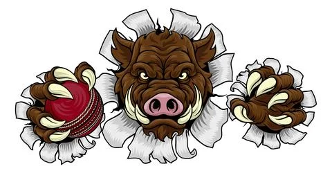 Boar Wild Hog Razorback Warthog Pig Cricket Mascot Stock Illustration