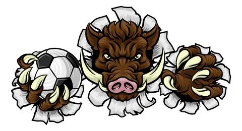 Boar Wild Hog Razorback Warthog Pig Soccer Mascot Stock Illustration