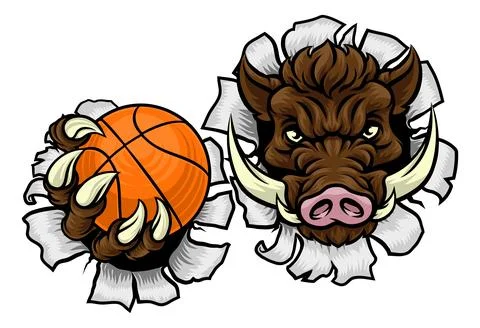 Boar Wild Hog Razorback Warthog Basketball Mascot Stock Illustration
