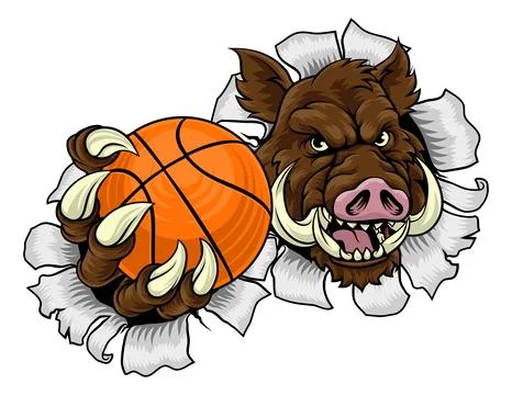 Boar Wild Hog Razorback Warthog Basketball Mascot Stock Illustration