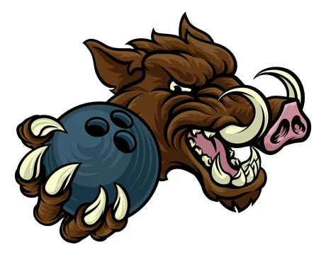 Boar Wild Hog Razorback Warthog Pig Bowling Mascot Stock Illustration
