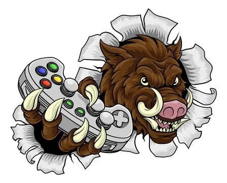 Boar Wild Hog Razorback Warthog Pig Gaming Mascot Stock Illustration