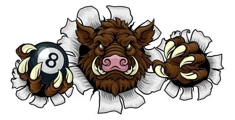Boar Wild Hog Razorback Warthog Pig Pool Mascot Stock Illustration