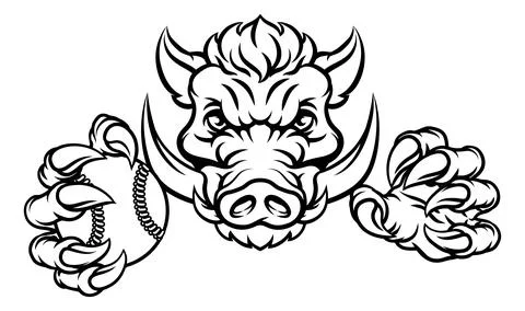 Boar Wild Hog Razorback Warthog Baseball Mascot Stock Illustration