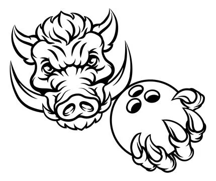 Boar Wild Hog Razorback Warthog Pig Bowling Mascot Stock Illustration
