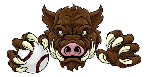 Boar Wild Hog Razorback Warthog Baseball Mascot Stock Illustration
