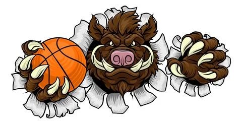 Boar Wild Hog Razorback Warthog Basketball Mascot Stock Illustration