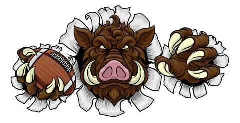 Boar Wild Hog Razorback Warthog Football Mascot Stock Illustration