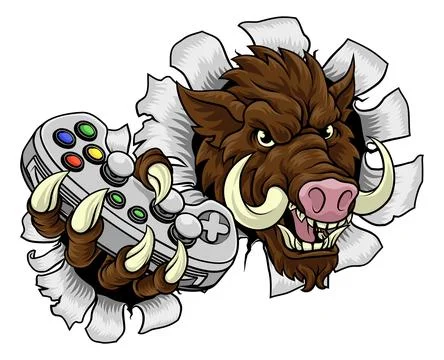 Boar Wild Hog Razorback Warthog Pig Gaming Mascot Stock Illustration