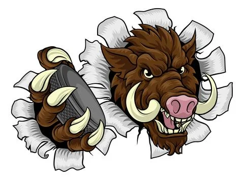 Boar Wild Hog Razorback Warthog Pig Hockey Mascot Stock Illustration