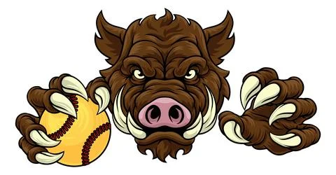 Boar Wild Hog Razorback Warthog Softball Mascot Stock Illustration
