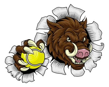 Boar Wild Hog Razorback Warthog Pig Tennis Mascot Stock Illustration