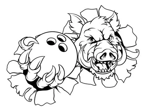 Boar Wild Hog Razorback Warthog Pig Bowling Mascot Stock Illustration