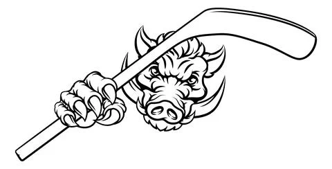 Boar Wild Hog Razorback Warthog Pig Hockey Mascot Stock Illustration