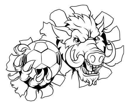 Boar Wild Hog Razorback Warthog Pig Soccer Mascot Stock Illustration