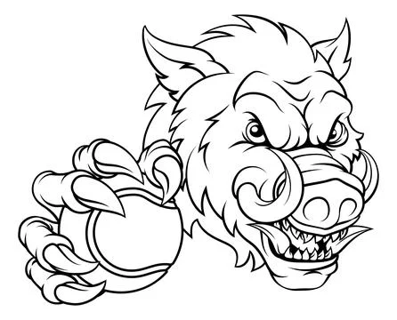 Boar Wild Hog Razorback Warthog Pig Tennis Mascot Stock Illustration